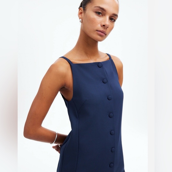 Madewell High Neck Button Up Mini Dress Navy Blue NWT Size 4 - Picture 8 of 9